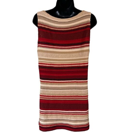 LAUREN By Ralph Lauren Linen Blend Striped Tan Red Sleeveless Top - Picture 10 of 11